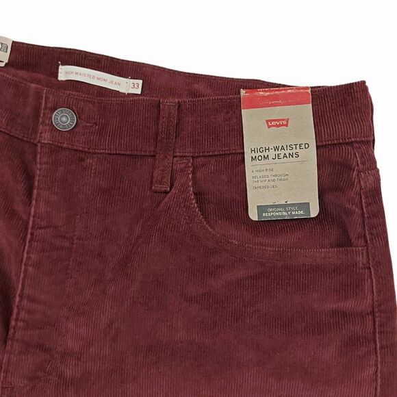 Levi's Corduroy Pants Womens 33x29 Burgundy High Waisted Mom Tapered Relaxed Fit - Picture 7 of 12
